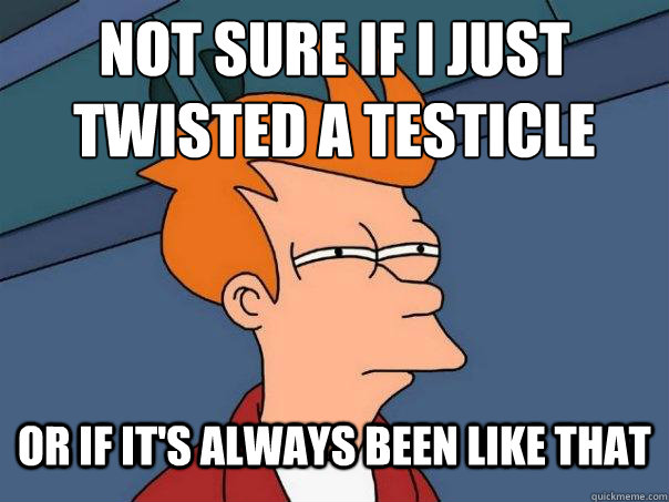 Not sure if I just twisted a testicle Or if it's always been like that - Not sure if I just twisted a testicle Or if it's always been like that  Futurama Fry