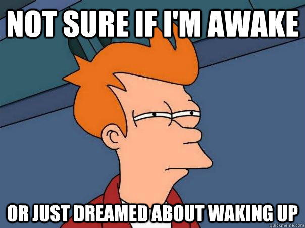 Not sure if i'm awake or just dreamed about waking up  Futurama Fry