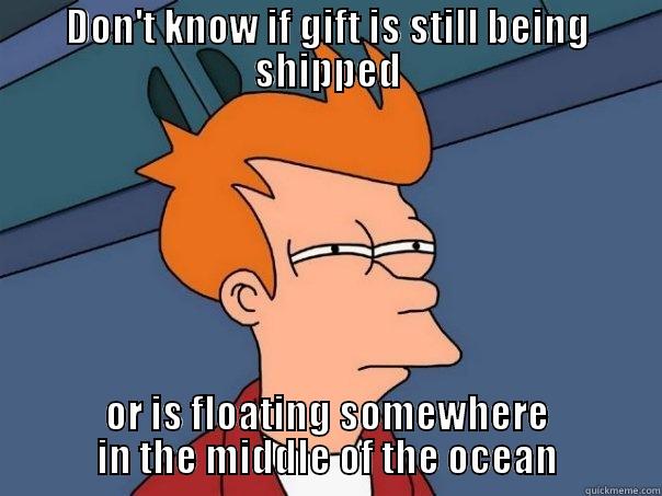 DON'T KNOW IF GIFT IS STILL BEING SHIPPED OR IS FLOATING SOMEWHERE IN THE MIDDLE OF THE OCEAN Futurama Fry