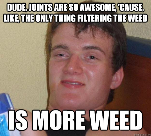 Dude, joints are so awesome, 'cause, like, the only thing filtering the weed IS MORE WEED - Dude, joints are so awesome, 'cause, like, the only thing filtering the weed IS MORE WEED  10 Guy