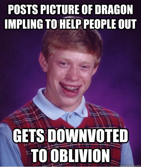 Posts picture of Dragon impling to help people out gets downvoted to oblivion  Bad Luck Brian