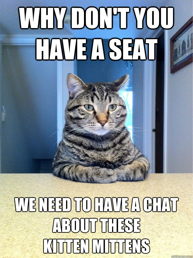 Why don't you have a seat We need to have a chat about these   
Kitten Mittens  Chris Hansen Cat