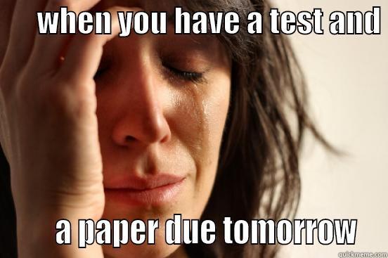 crying lady -       WHEN YOU HAVE A TEST AND        A PAPER DUE TOMORROW  First World Problems