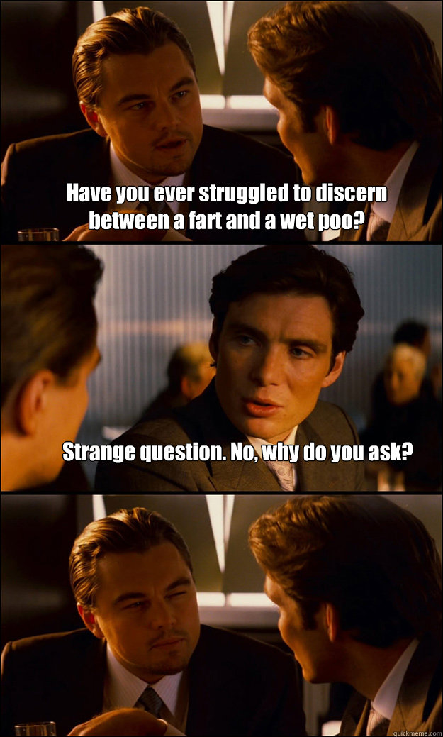 Have you ever struggled to discern between a fart and a wet poo? Strange question. No, why do you ask?  Inception