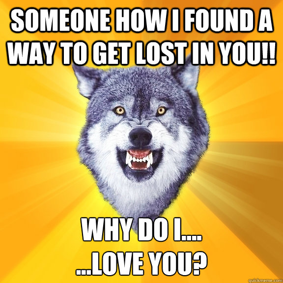 SOMEONE HOW I FOUND A WAY TO GET LOST IN YOU!! why do i....
...love you?  Courage Wolf