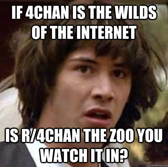 If 4chan is the wilds of the internet Is r/4chan the zoo you watch it in?  conspiracy keanu