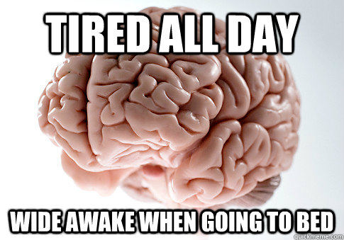 TIRED ALL DAY WIDE AWAKE WHEN GOING TO BED   Scumbag Brain