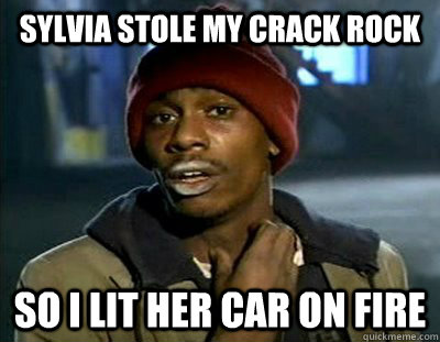 Sylvia stole my crack rock So i lit her car on fire  Tyrone Biggums