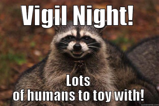 vigil Fun - VIGIL NIGHT! LOTS OF HUMANS TO TOY WITH! Evil Plotting Raccoon