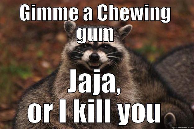 Jaja t'as pas un chewing ? - GIMME A CHEWING GUM JAJA, OR I KILL YOU Evil Plotting Raccoon