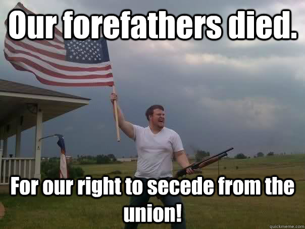 Our forefathers died. For our right to secede from the union!  Overly Patriotic American