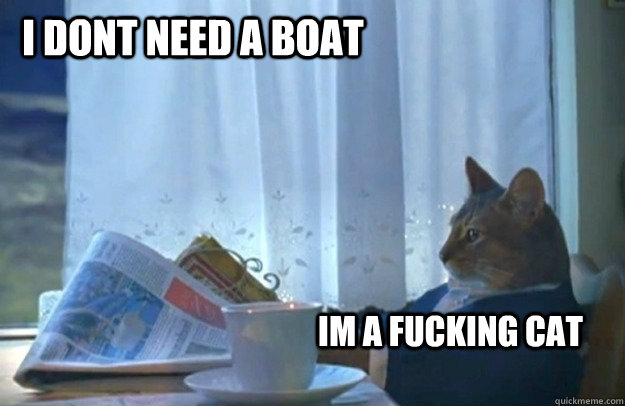 i dont need a boat im a fucking cat  Sophisticated Cat