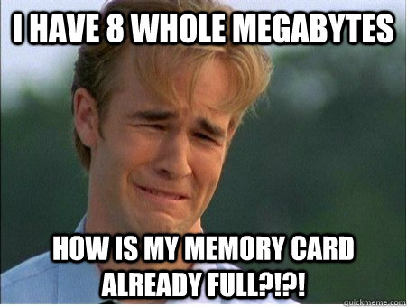 I have 8 whole megabytes  how is my memory card already full?!?!  1990s Problems