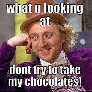 chocolate thief - WHAT U LOOKING AT DONT TRY TO TAKE MY CHOCOLATES! Condescending Wonka