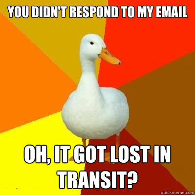 You didn't respond to my email Oh, it got lost in transit? - You didn't respond to my email Oh, it got lost in transit?  Tech Impaired Duck