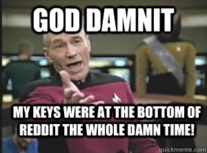 God damnit my keys were at the bottom of reddit the whole damn time!  Annoyed Picard