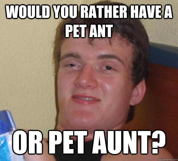 would you rather have a pet ant or pet aunt? - would you rather have a pet ant or pet aunt?  10 Guy