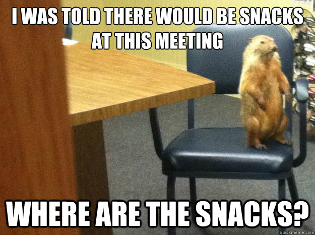 I was told there would be snacks at this meeting Where are the snacks? - I was told there would be snacks at this meeting Where are the snacks?  Office Groundhog