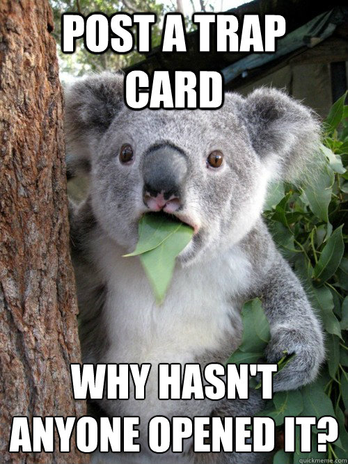 post a trap card why hasn't anyone opened it?
 - post a trap card why hasn't anyone opened it?
  koala bear