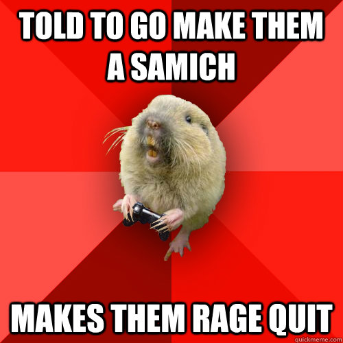 Told to go make them a samich Makes them rage quit  Gaming Gopher