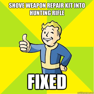 Shove weapon repair kit into hunting rifle Fixed  Fallout new vegas