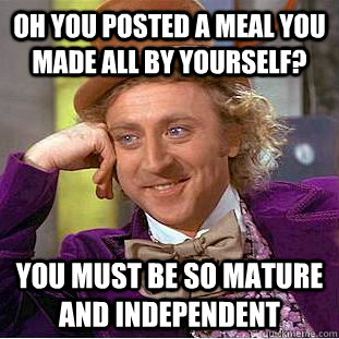 oh you posted a meal you made all by yourself? you must be so mature and independent - oh you posted a meal you made all by yourself? you must be so mature and independent  Condescending Wonka