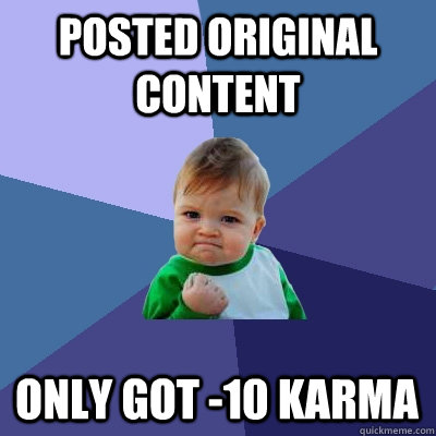 posted original content only got -10 karma  Success Kid