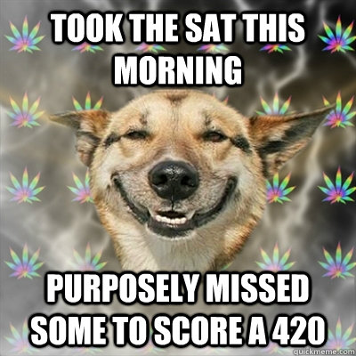 Took the SAT this morning Purposely missed some to score a 420  Stoner Dog