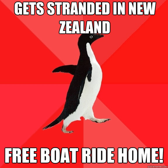 Gets stranded in new zealand free boat ride home!  Socially Awesome Penguin