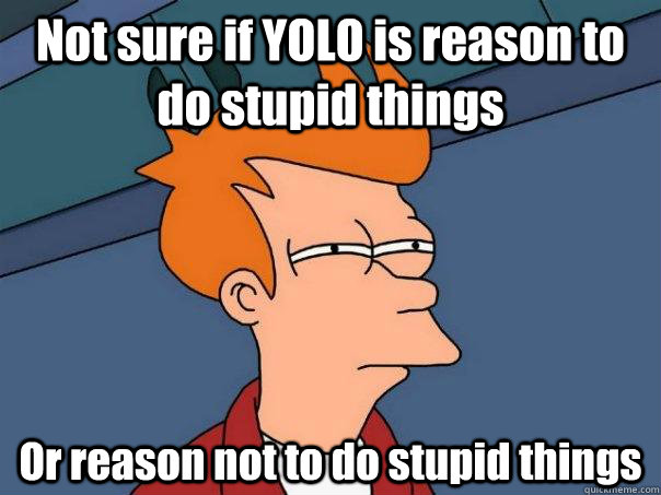 Not sure if YOLO is reason to do stupid things Or reason not to do stupid things  Futurama Fry