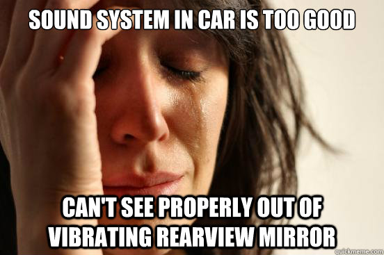 Sound system in car is too good can't see properly out of vibrating rearview mirror - Sound system in car is too good can't see properly out of vibrating rearview mirror  First World Problems