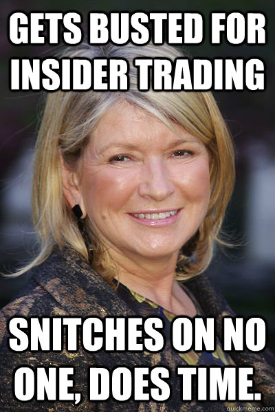 gets busted for insider trading Snitches on no one, Does time. - gets busted for insider trading Snitches on no one, Does time.  Street Cred Martha