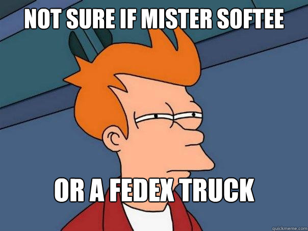 not sure if mister softee or a fedex truck  Futurama Fry