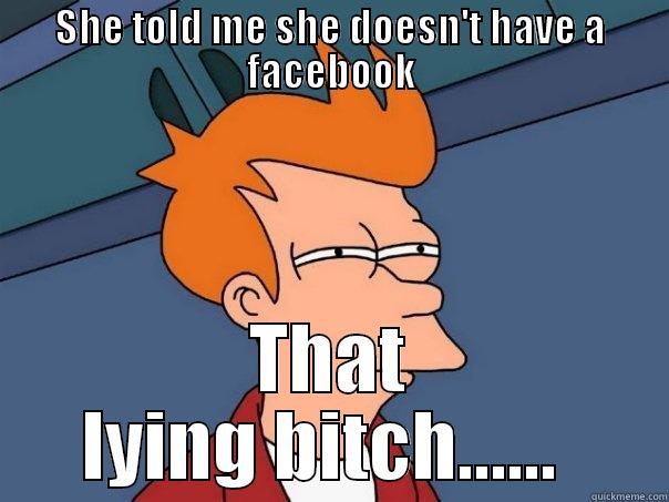 SHE TOLD ME SHE DOESN'T HAVE A FACEBOOK THAT LYING BITCH......  Futurama Fry