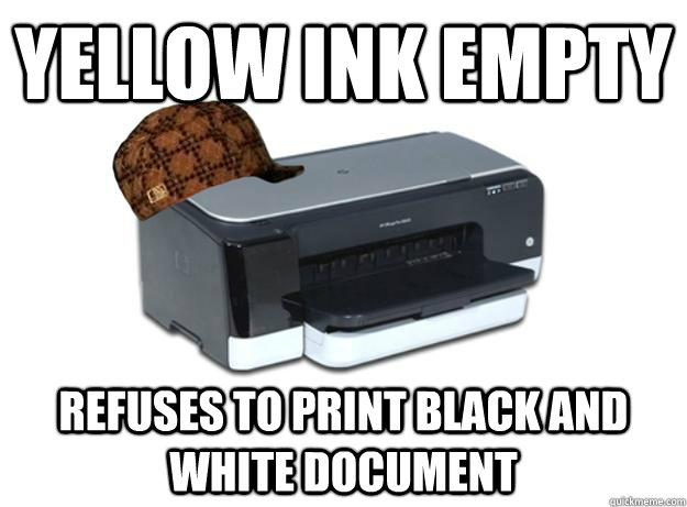 Yellow ink empty refuses to print black and white document  