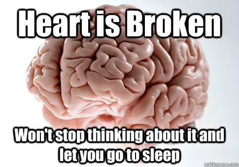 Heart is Broken Won't stop thinking about it and let you go to sleep  Caption 4 goes here  Scumbag Brain