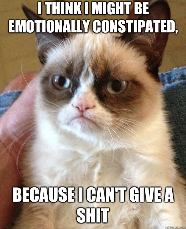 I Think I Might be 
emotionally constipated, Because I can't give a shit  Grumpy Cat