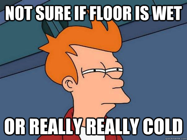 Not sure if floor is wet Or really really cold  Futurama Fry