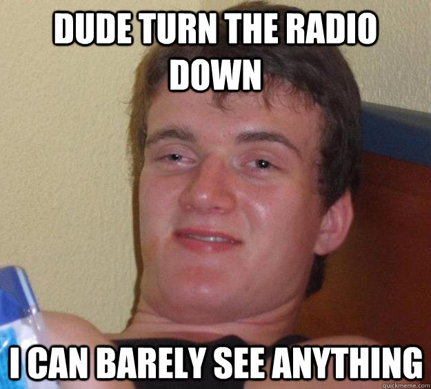 Dude turn the radio down I can barely see anything  10 Guy