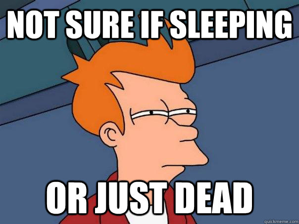 NOt sure if sleeping Or just dead  Futurama Fry