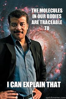 The molecules in our bodies are traceable to  i can explain that  Neil deGrasse Tyson