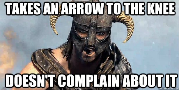 Takes an arrow to the knee DOESN'T complain about it  skyrim