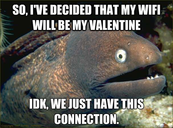 So, i've decided that my wifi will be my valentine idk, we just have this connection.  Bad Joke Eel