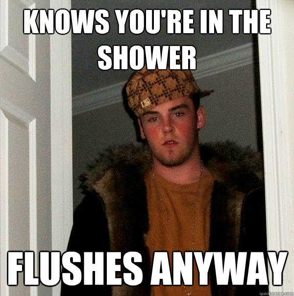 Knows You're in the shower flushes anyway - Knows You're in the shower flushes anyway  Scumbag Steve