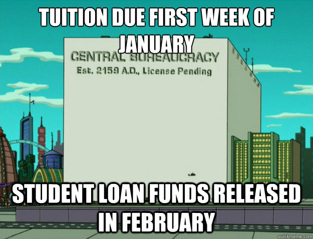 Tuition due first week of January student loan funds released in February  Scumbag Bureaucracy