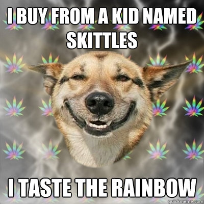 i buy from a kid named skittles I TASTE THE RAINBOW  Stoner Dog