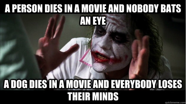 a person dies in a movie and nobody bats an eye a dog dies in a movie and everybody loses their minds  Joker Mind Loss