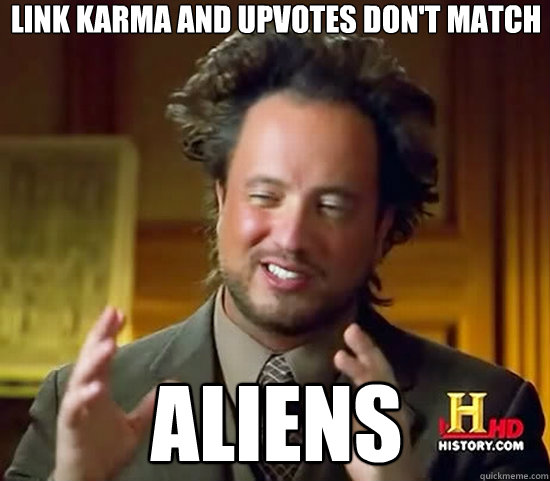 Link karma and upvotes don't match Aliens  Ancient Aliens