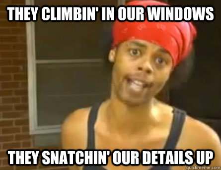 They climbin' in our Windows They snatchin' our details up  Antoine Dodson