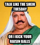 TALK LIKE THE SHEIK TUESDAY OR I KICK YOUR RAISIN BALLS  